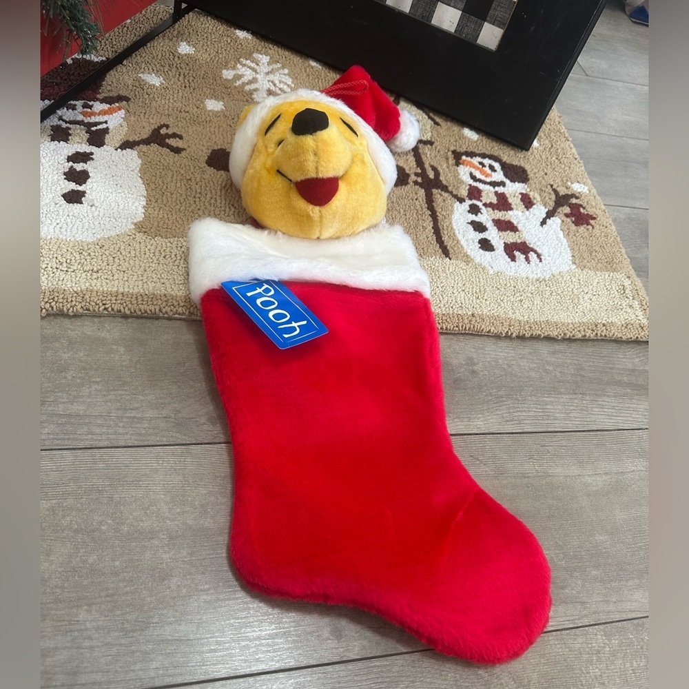 New Vintage Winnie the Pooh Christmas Stocking Pooh Bear Plush 3D New with Tags - Picture 7 of 16